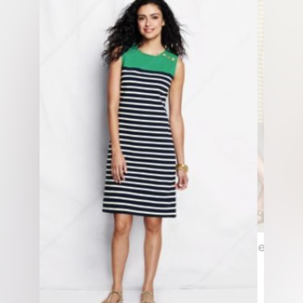 Lands' End - Green and Navy Striped Mini Dress - Size Large